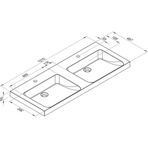 Nobilia MARMITE- Moebelwaschtisch RonX 1200D mit 2 Becken- Mineral Composite- ohne Ueberlauf  Weiss 87770 87770