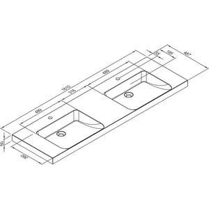 MARMITE- Moebelwaschtisch RonX 1600D mit 2 Becken- Mineral Composite- ohne Ueberlauf  Weiss 87771 87771