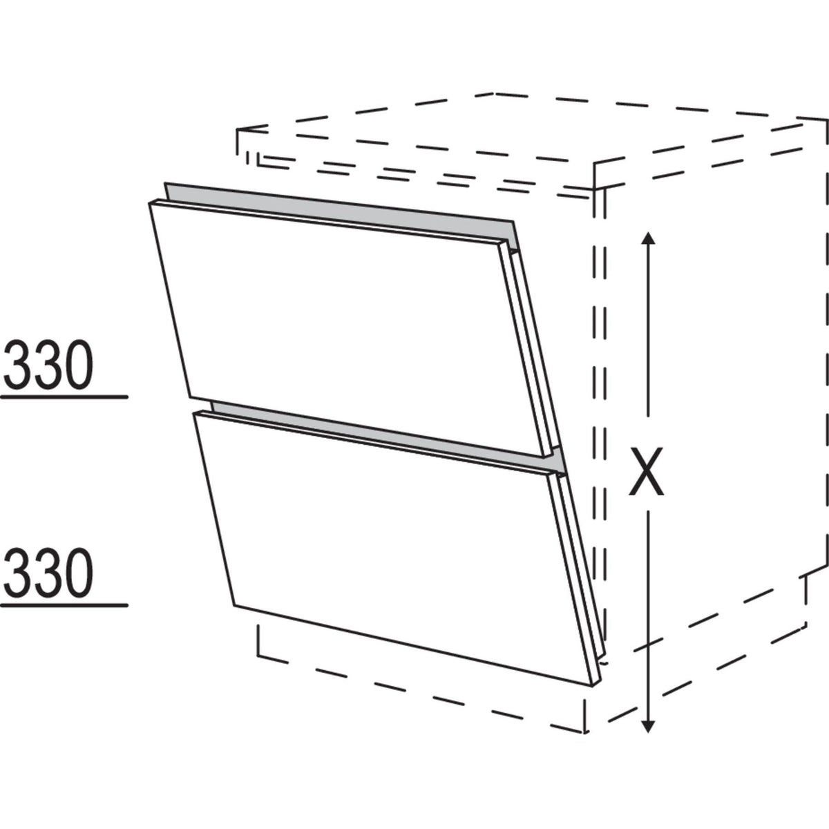 Nobilia Tuerfront in geteilter Optik fuer vollintegerierte Geschirrspueler NGGSBT60 55869