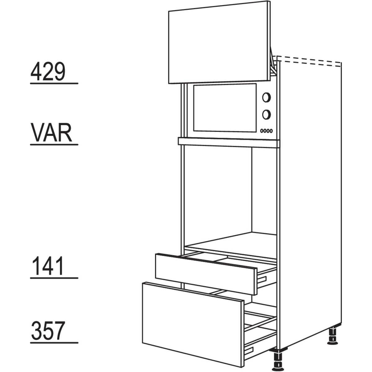 Nobilia XL-Geraete-Umbau Backofen und Mikrowelle mit Lifttuer GLOSA-X 32766
