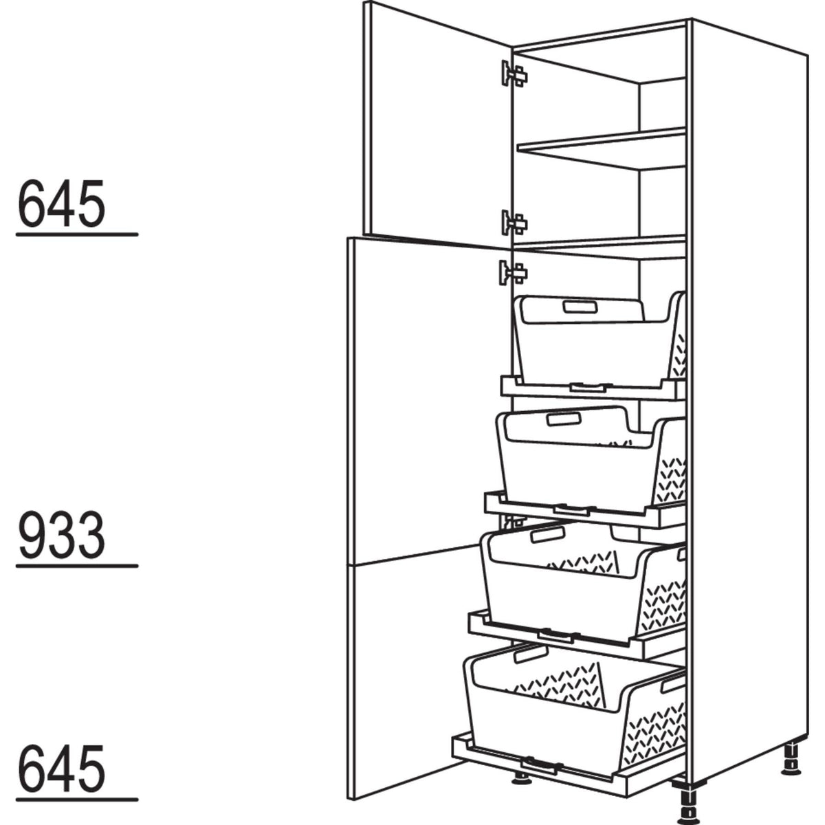 Nobilia XL-Hochschrank mit Waeschekorb-Tablar Laundry-Area HWTAB60-3X 51261