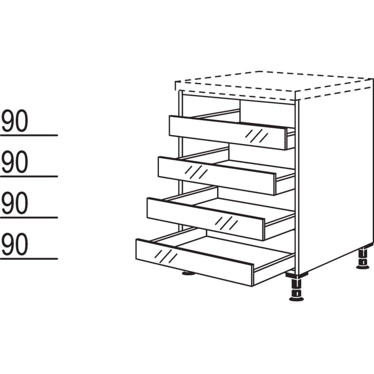 Nobilia XL-Unterschrank mit Tablarauszügen URTA90-X 32449