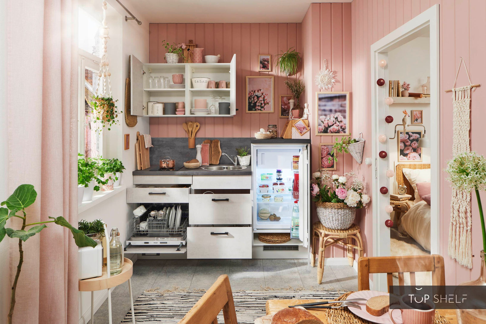 Pino Küche Beton Weißgrau 180 cm konfigurierbar E-Geräte-