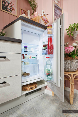 Pino Küche Beton Weißgrau 180cm Detail Kühlschrank top-shelf.de-