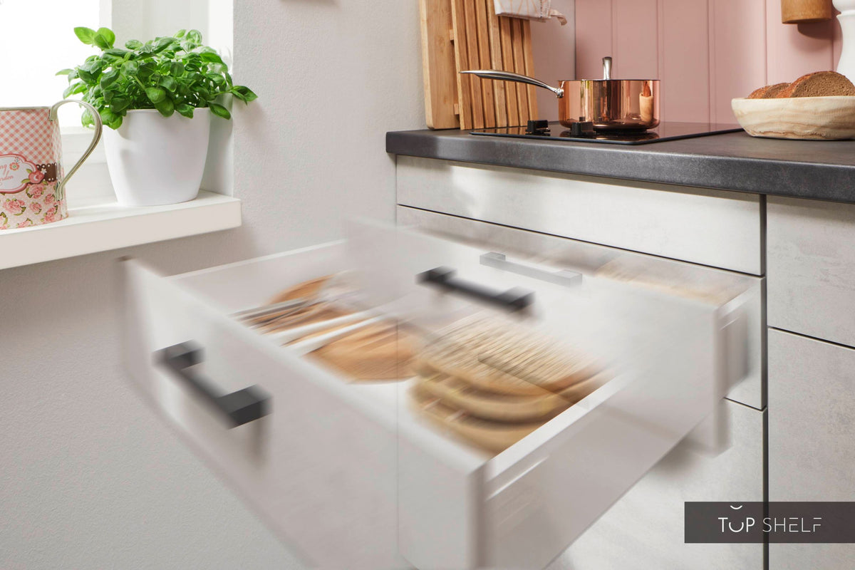 Pino KücheBeton Weißgrau 180cm Detail Schubkasten Soft Close-