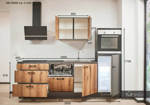 Pino Küche Evoke Eiche & Grafit 260 cm Maßangaben top-shelf.de-