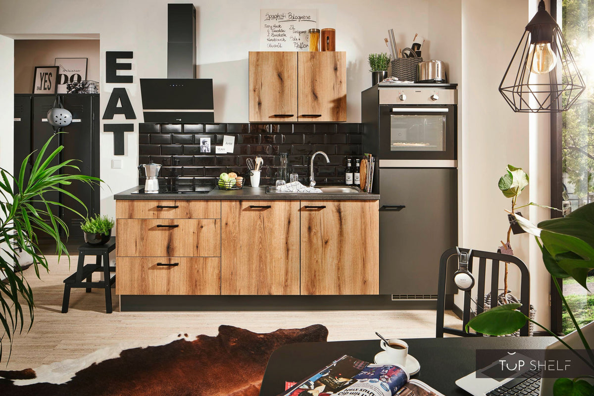 Pino Küche Evoke Eiche &amp; Grafit 260 cm konfigurierbar top-shelf.de-