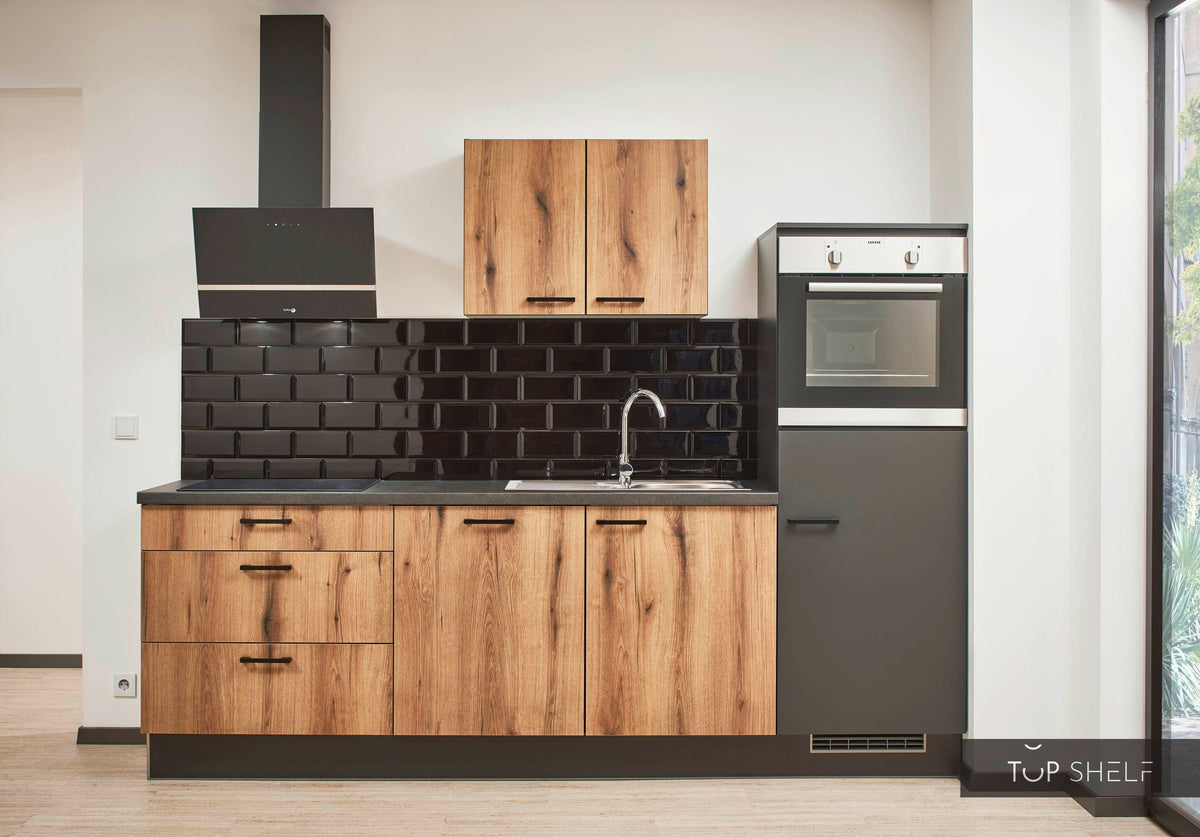 Pino Küche Evoke Eiche &amp; Grafit 260 cm mit Nischenverkleidun top-shelf.de-