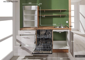 Pino Küche Küchenzeile Beton Weißgrau 180cm  Küchenschränke mit Maßangaben top-shelf.de