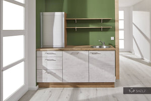 Pino Küche Küchenzeile Beton Weißgrau 180cm  Küchenschränke ohne Deko top-shelf.de