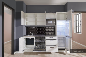 Pino Küche Küchenzeile Beton Weißgrau 240cm  Küchenschränke ohne Dekoration top-shelf.de