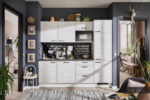 Pino Küche Küchenzeile Beton Weißgrau 240cm konfigurierbar E-Geräte top-shelf.de