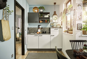 Pino Küche Küchenzeile Lichtgrau & Grafit 180 cm konfigurierbar E-Geräte top-shelf.de