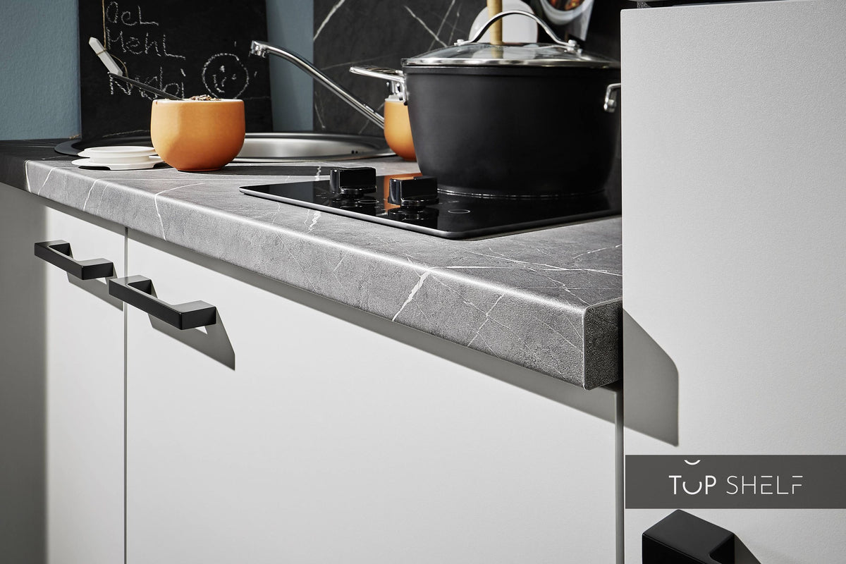 Pino Küche Küchenzeile Lichtgrau &amp; Grafit 180cm konfigurierbar Detailansicht Front Lichtgrau top-shelf.de