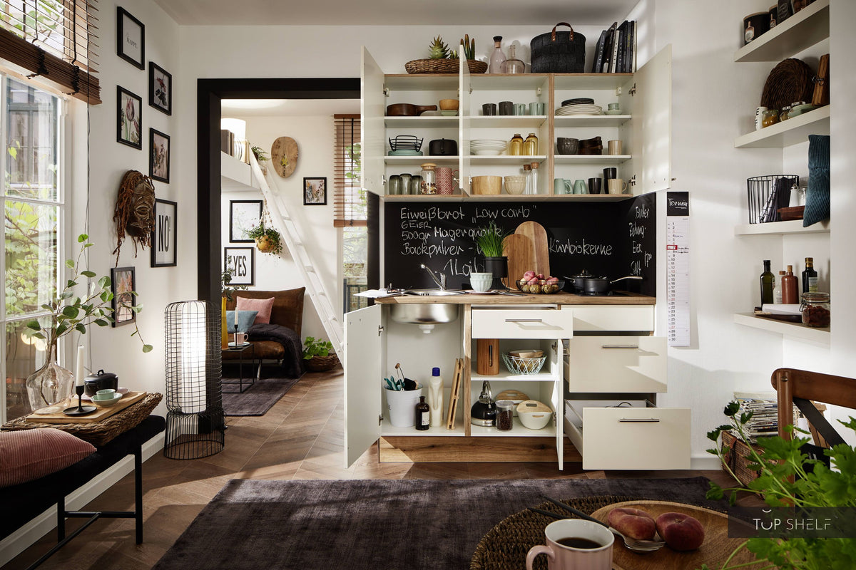 Pino Küche Küchenzeile Magnoliaweiß Hochglanz 150 cm  Küchenschränke konfigurierbar top-shelf.de