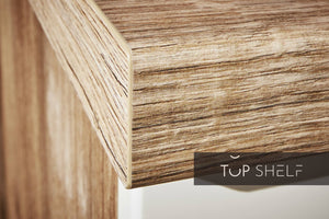 Pino Küche Küchenzeile Magnoliaweiß Hochglanz 150cm Detail Arbeitsplatte Evoke Eiche top-shelf.de