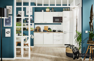 Pino Küche Küchenzeile Weiß 240cm konfigurierbar E-Geräte top-shelf.de