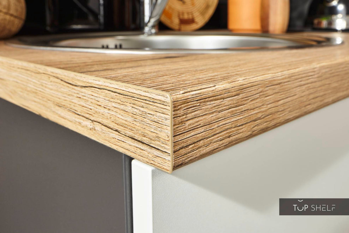 Pino Küche Küchenzeile weiß 180cm Detail Arbeitsplatte Evoke Eiche - top-shelf.de-
