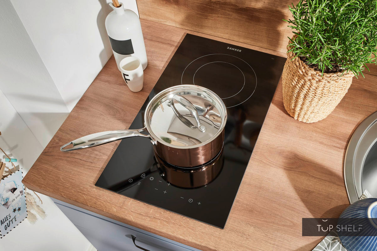 Pino Küche Pastellblau Honig Eiche 180cm Detail Kochfeld top-shelf.de-