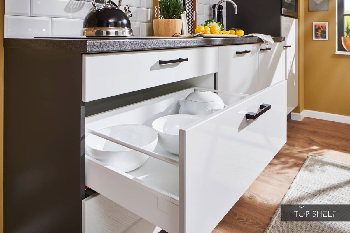 Pino Küche Steingrau Hochglanz 260 cm Detail Auszug top-shelf.de-