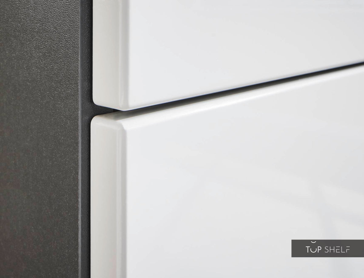 Pino Küche Steingrau Hochglanz 260 cm Detail Frontdekor top-shelf.de-