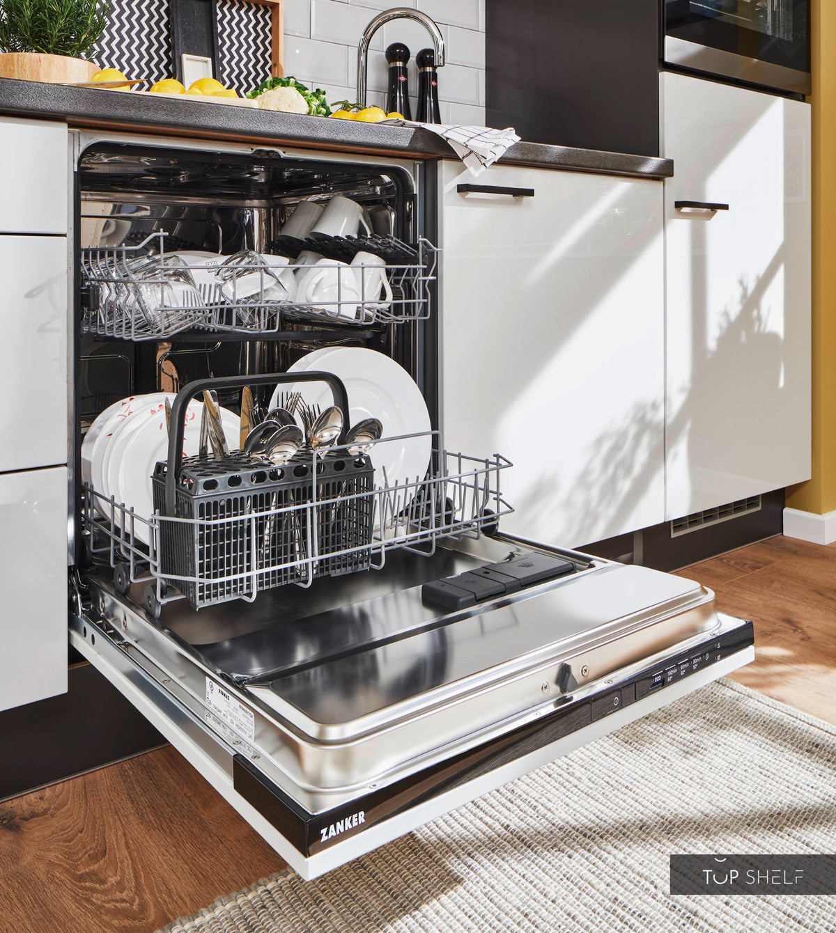 Pino Küche Steingrau Hochglanz 260 cm Detail Geschirrspüler top-shelf.de-