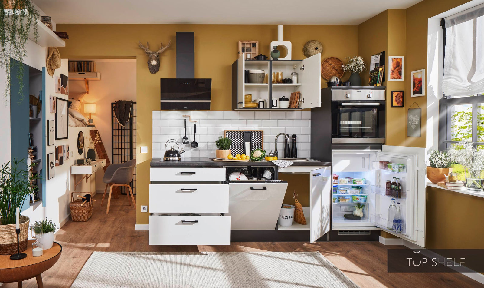 Pino Küche Steingrau Hochglanz 260 cm konfigurierbar top-shelf.de-