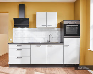 Pino Küche Steingrau Hochglanz 260 cm mit Nischenverkleidun top-shelf.de-