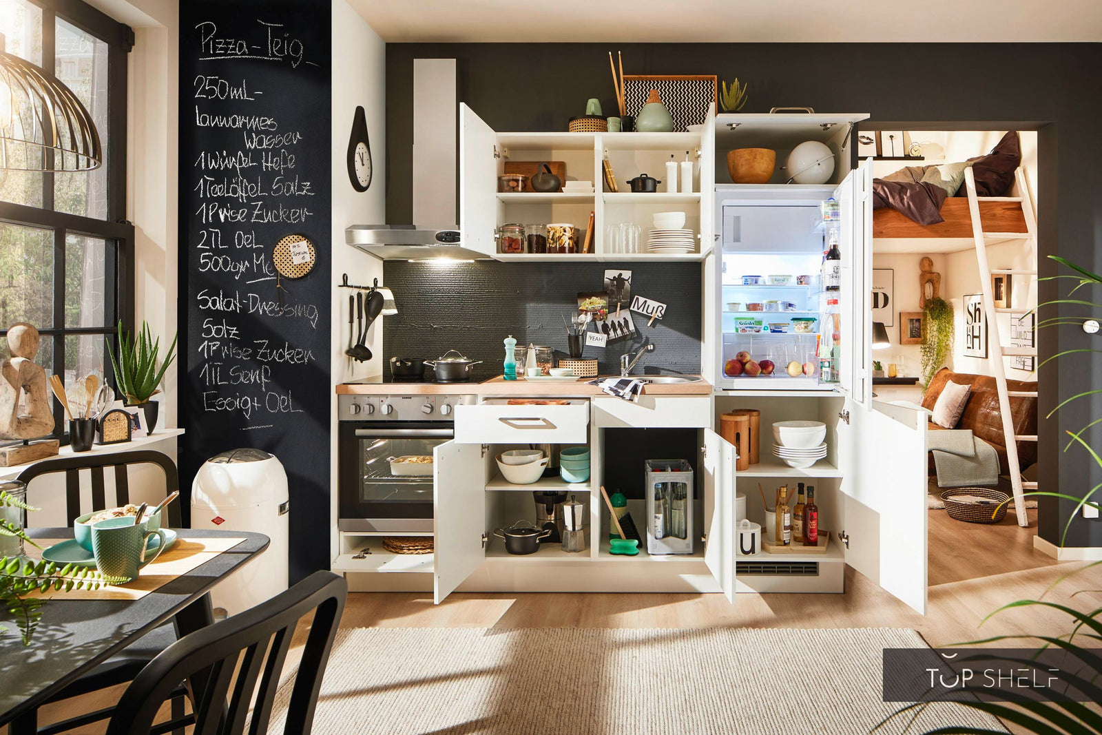 Pino Küche Weiß 220 cm konfigurierbar mit E-Geräte top-shelf.de-