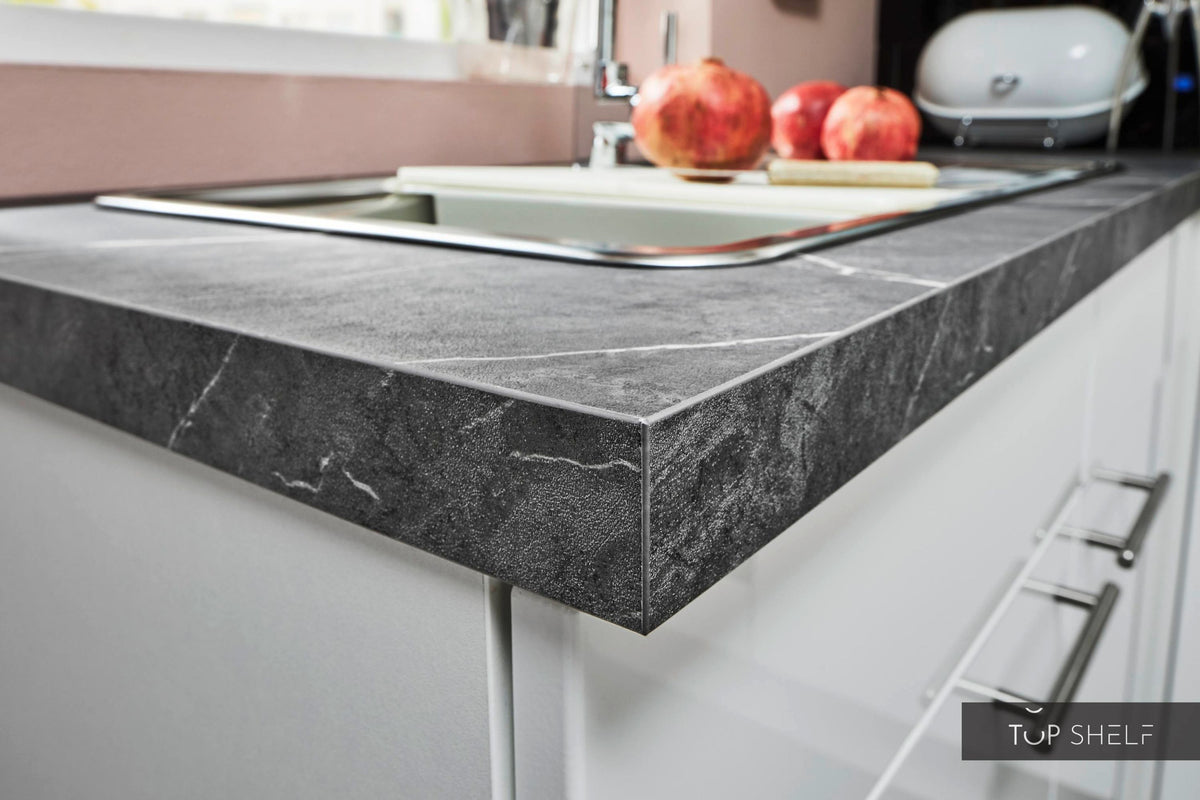 Pino Küche Weiß Hochglanz 285 x 165 cm konfigurierbar Arbeitsplatte top-shelf.de-