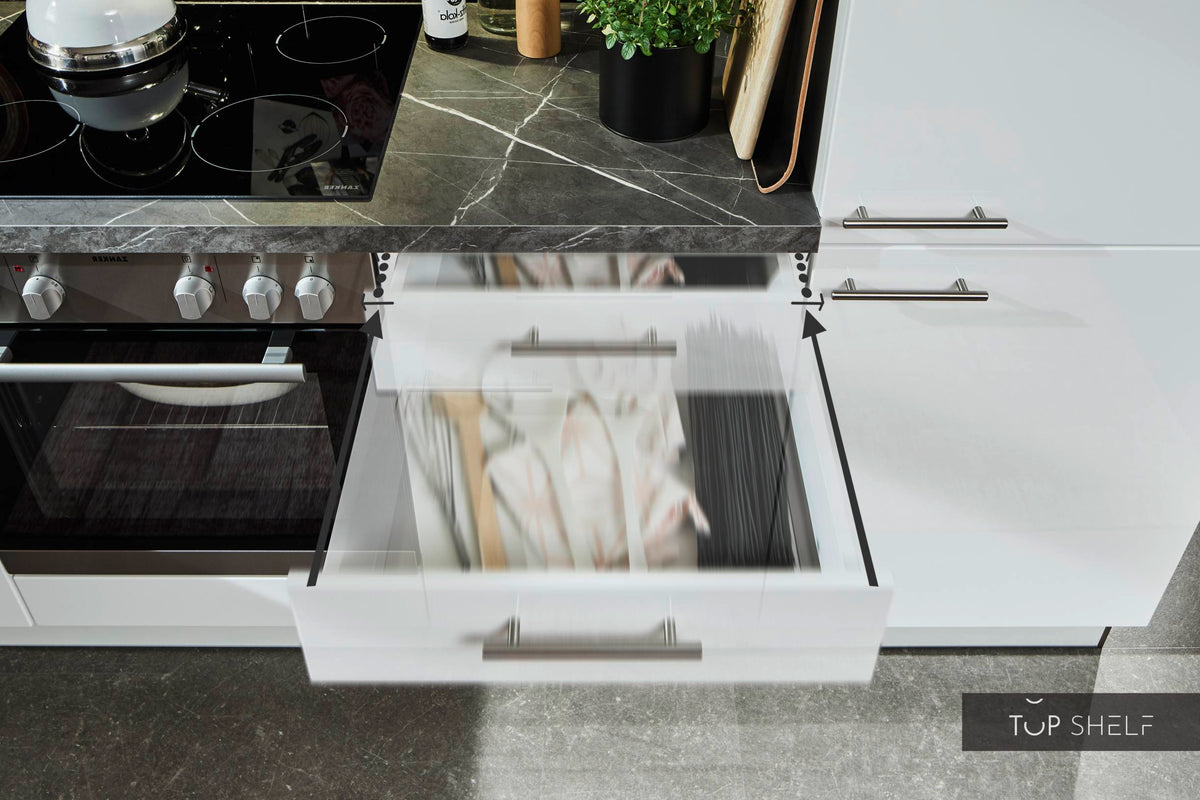 Pino Küche Weiß Hochglanz 285 x 165 cm konfigurierbar Soft Close top-shelf.de-