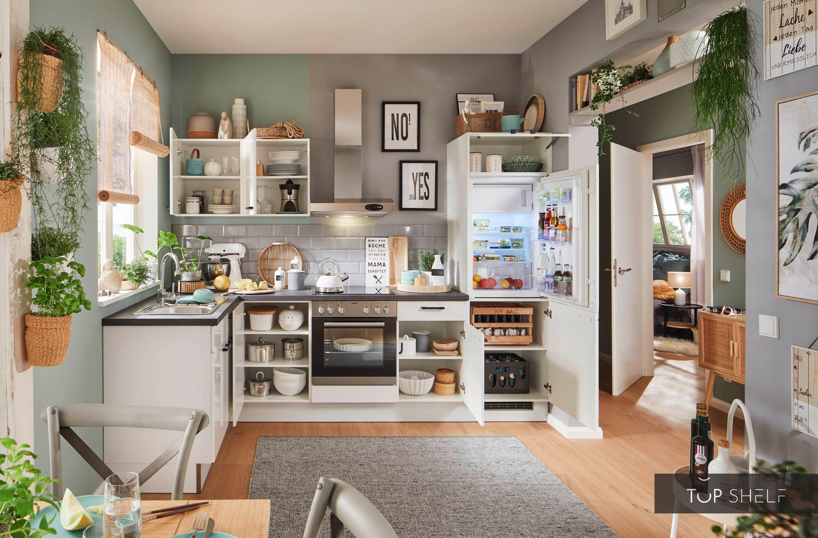 Pino Küche Weiß Hochglanz 285 x 165 cm konfigurierbar E-Geräte top-shelf.de-