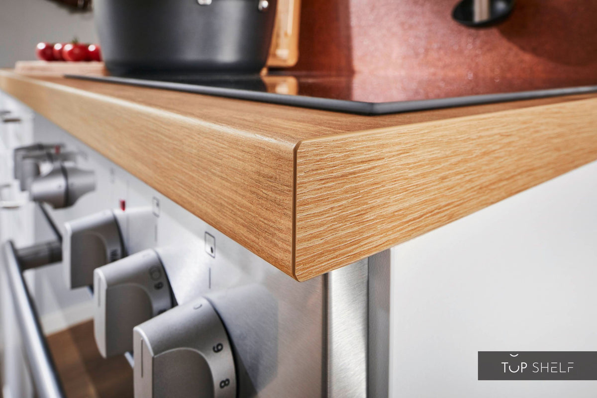 Pino Küche Weiß in Rahmenoptik 160 cm konfigurierbar Detail Kante top-shelf.de-