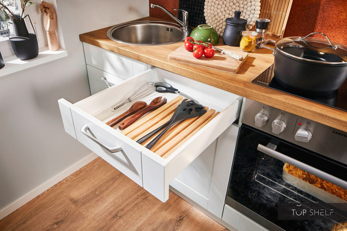 Pino Küche Weiß in Rahmenoptik 160 cm konfigurierbar Schublade top-shelf.de-