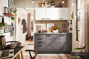 Pino Küche Weiß & Beton Grafitgrau 160 cm konfigurierbar E-Geräten top-shelf.de-