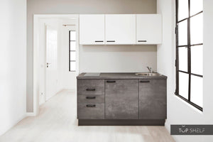 Pino Küche Weiß & Beton Grafitgrau 160 cm konfigurierbar ohne Deko top-shelf.de-