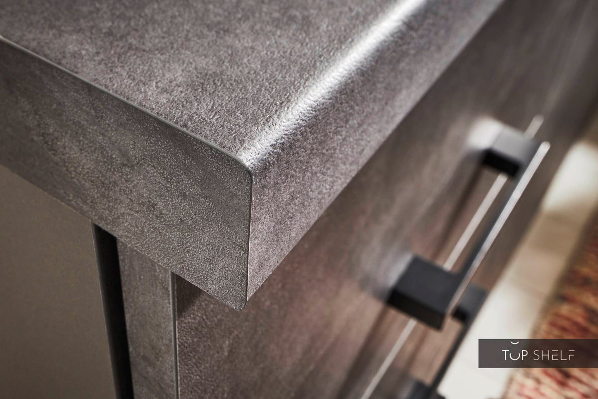 Pino Küche Weiß &amp; Beton Grafitgrau 160cm Detail Kante top-shelf.de-