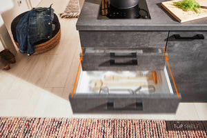 Pino Küche Weiß & Beton Grafitgrau 160cm Schublade SoftClose top-shelf.de-