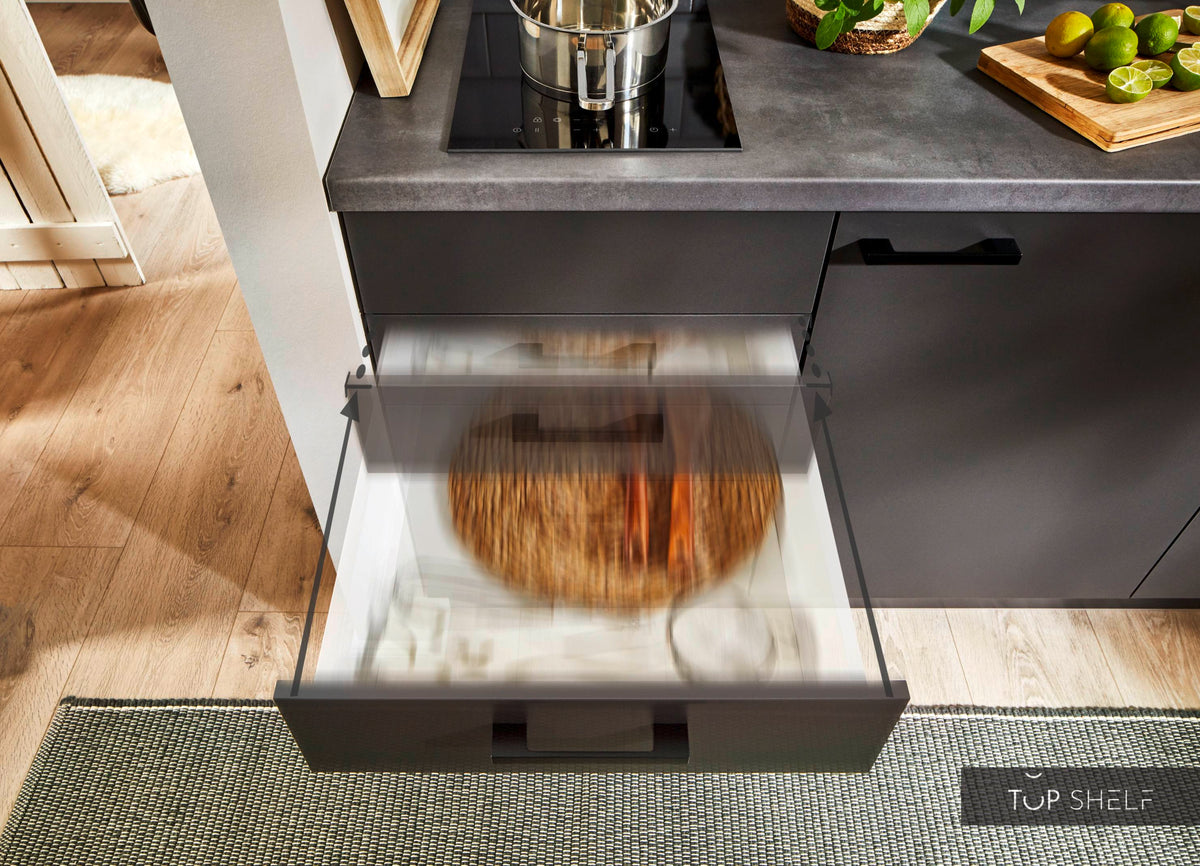 Pino Küche Weiß &amp; Grafit 160cm konfigurierbar Schublade Soft Close Detail-