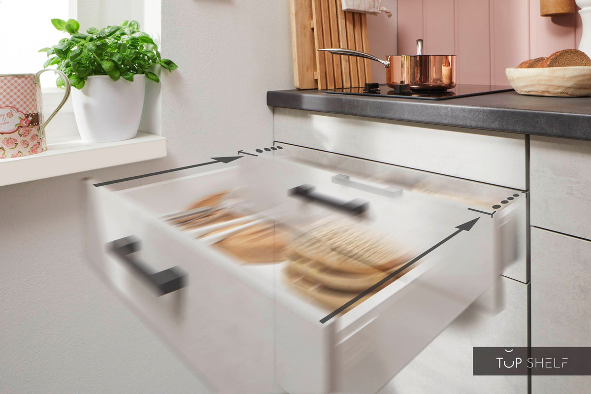 Pino KücheBeton Weißgrau 180cm Detail Schubkasten Soft Close-