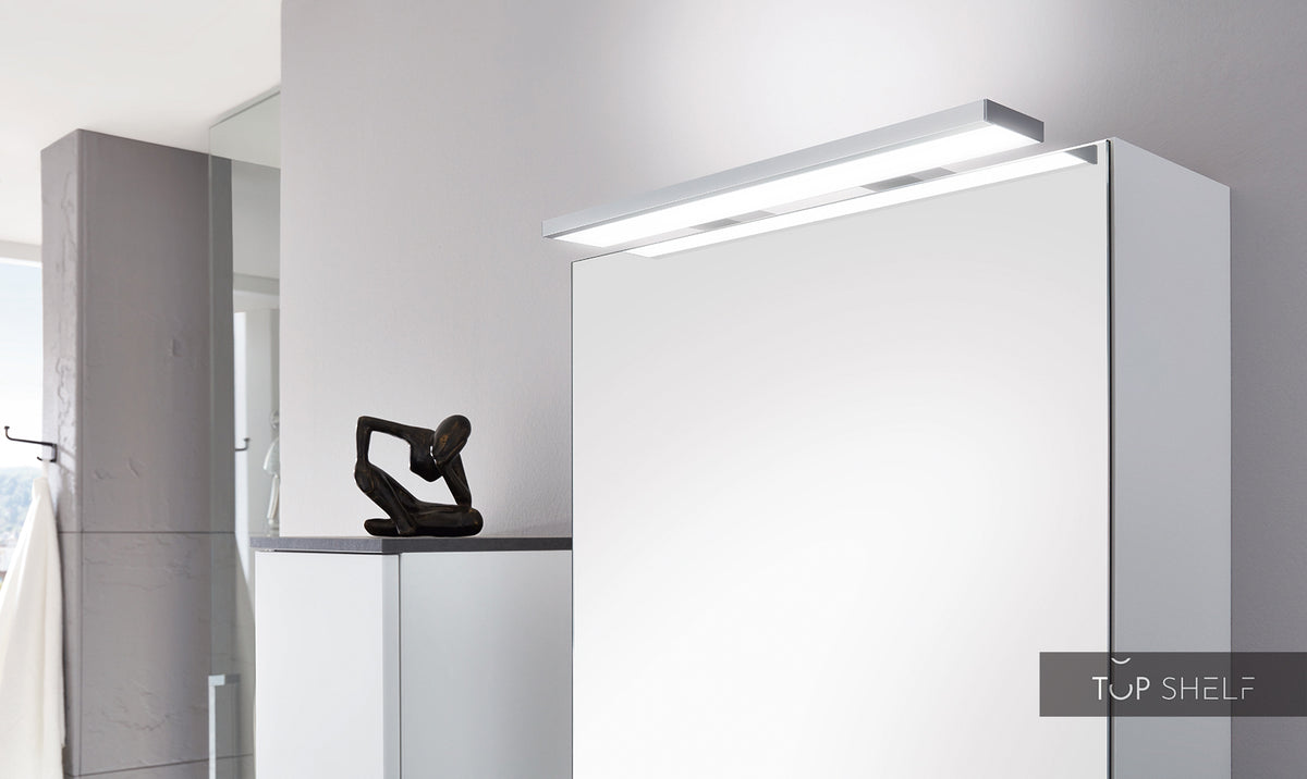 Spiegelschrank, 1 Tür mit LED Aufsatzleuchte Spiegelleuchte in 50cm oder 70cm