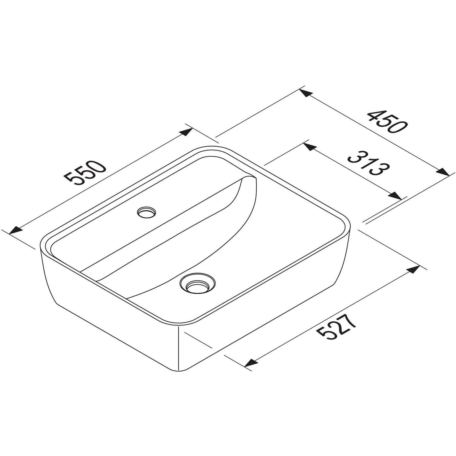 TURKUAZ- Aufbauwaschtisch ONE- Keramik- ohne Ueberlauf Weiss Hochglanz 87733 87733