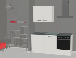 Vormontierte nobilia Miniküche Lübeck 180cm mit E-Geräten Küchenzeile Küchenblock in Alpinweiß Beton Schiefergrau