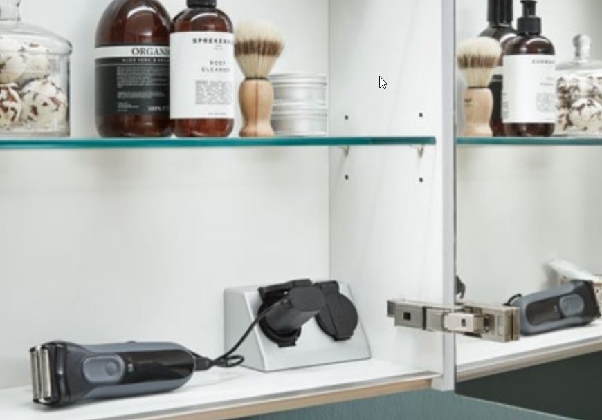 Doppelsteckdose DSDSP-F zur Montage in Spiegelschränke WBSP IP44 Zweifach-Steckdose mit Berührungsschutz