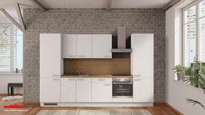 nobilia Appartementküche Papenburg 330 cm Alpinweiß matt Eiche Provence komplett mit Kochfeld