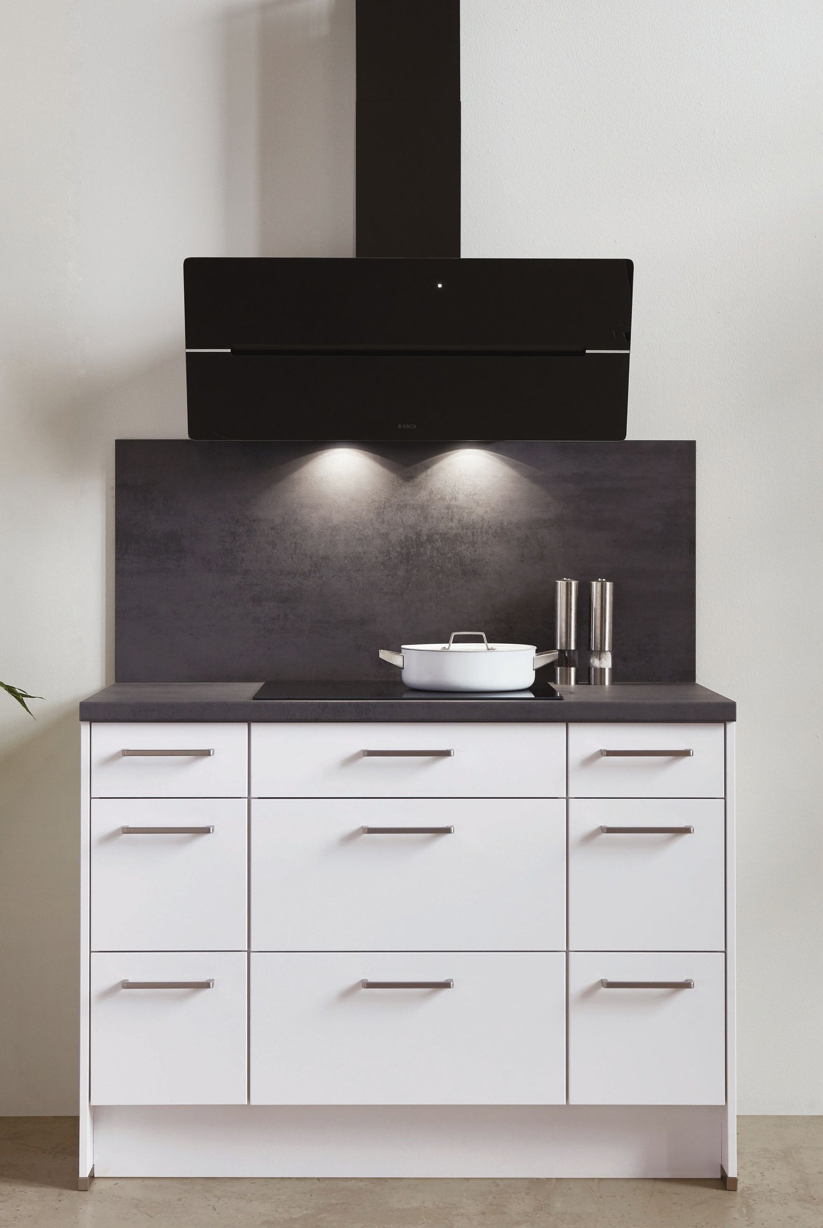 Elica Wandhaube WISE 90 BK BL/A/90 (Abluft / Umluft) schwarz kopffrei 90cm LED-Beleuchtung, Glas-Front, Metallfilter, Touch-Control (max. 691m³/h)