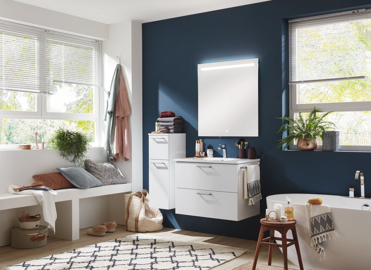 nobilia Badmöbel Set Ostsee Bad Waschtisch Sideboard mit Spiegel in Weiß