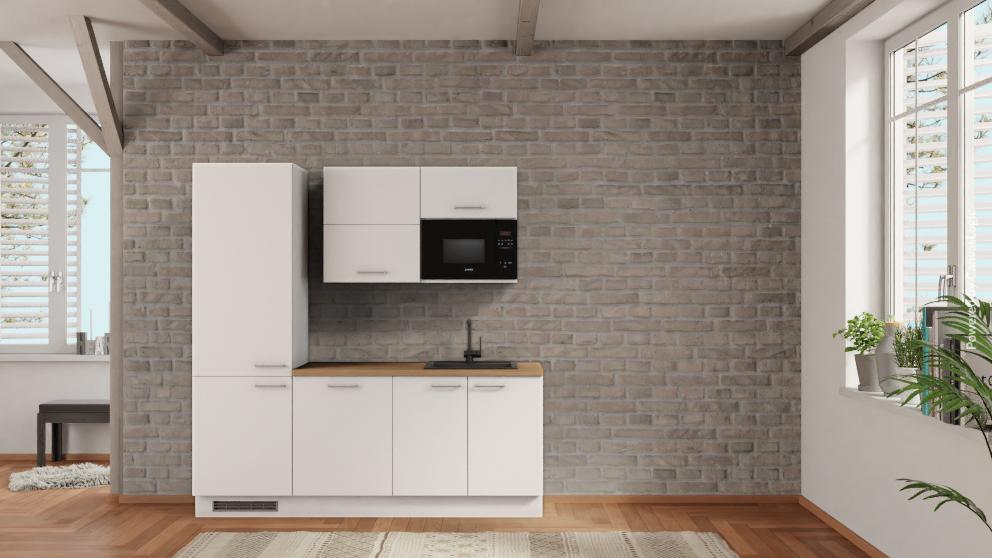 nobilia Büroküche Offenbach 210 cm Alpinweiß matt Eiche Provence mit Kühlschrank &amp; Geschirspüler