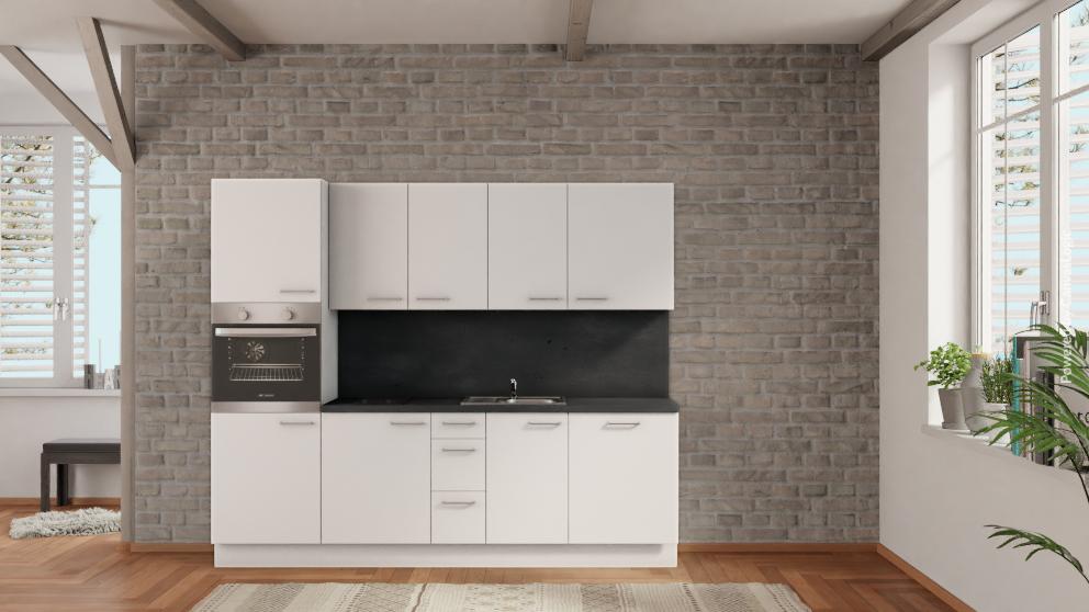 nobilia Einbauküche Straubing 255 cm Weiß Beton Schiefergraumit Elektrogeräten