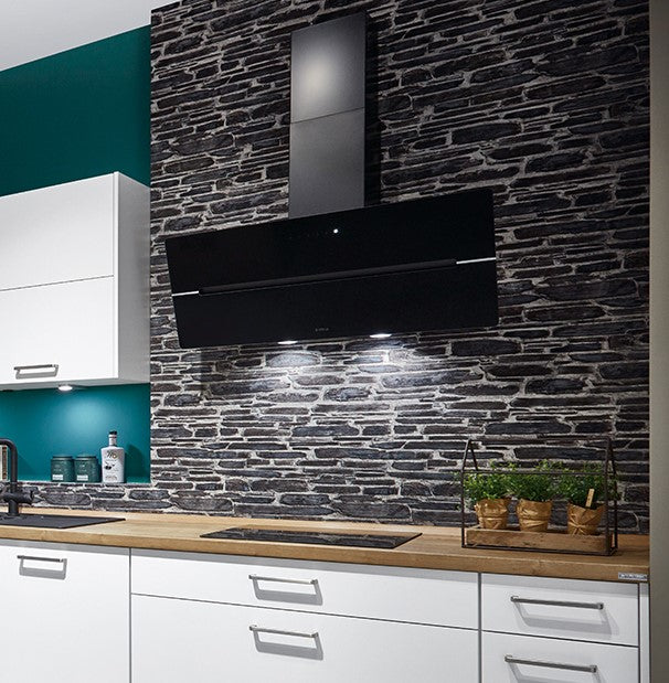 Elica Wandhaube WISE 90 BK BL/A/90 (Abluft / Umluft) schwarz kopffrei 90cm LED-Beleuchtung, Glas-Front, Metallfilter, Touch-Control (max. 691m³/h)
